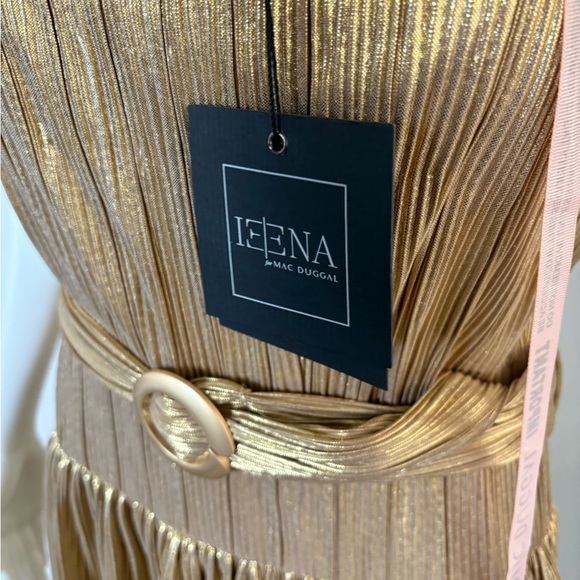 ✨ Mac Duggal Ieena Ruffle Tiered Buckle Detail Dress Gold Size 8 NWT - Picture 4 of 6